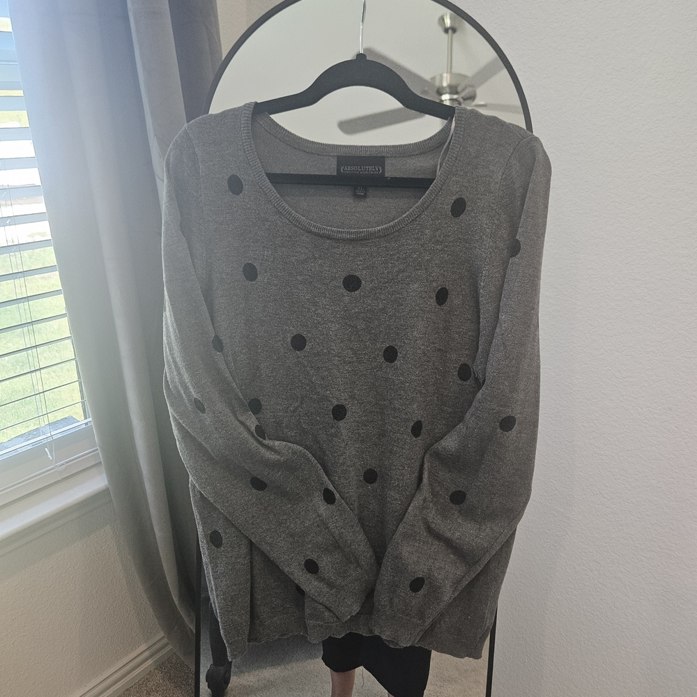 Absolutely Creative Worldwide Gray and Black Polka Dot Sweater